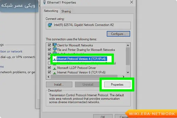 گزینه Internet Protocol version 4